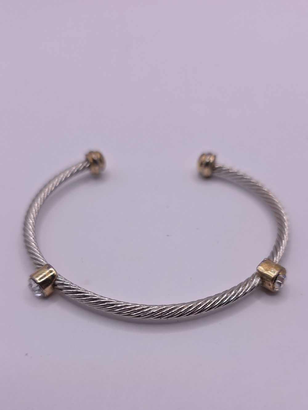 5/$25 Two-Tone Cable Bracelet with Clear Crystal Accents